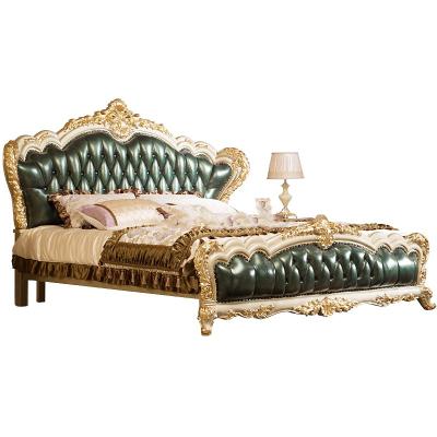 China Tufted King Size Bed Villa Antique Luxury Royal Solid Wood Carved Tufted Bed Headboard Bed for sale