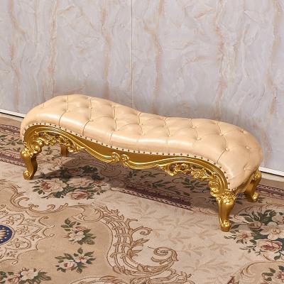 China Europe Customized Gold Bench Tufted Royal Leather Long Bed Bench Bedroom Shoe Stool Villa for sale