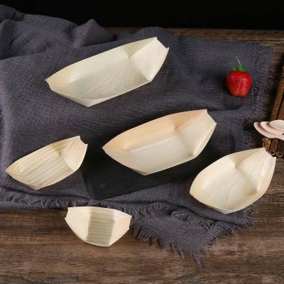 China Sustainable 7 Inch Disposable Fruit Sushi Bowl Small New Hotel Restaurant Wooden Boats for sale