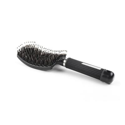 China New Design Home/Salon Plastic Rubber Handle Ribs Hair Brush Soft Touch With Boar Bristle for sale