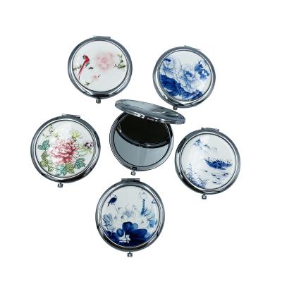 China Double Sided Folding Around Personalized Chinese Landscape Painting Pocket Mirror for sale