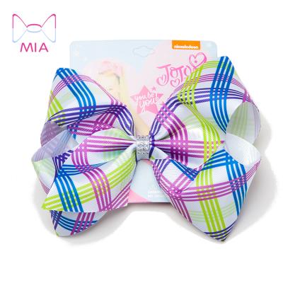 China European and American style jojo's hairbow gingham ponytail hair accessories 8 inch plaid bowknot platypus jojo clip girls hairbow for sale