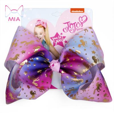 China Mia hot sale fashionable unicorn heart free shipping golden polka dot 8 inch jojo hair bow clip for sale