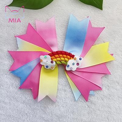 China Wholesale European and American Style 5.5 Inch Rainbow Grosgrain Jojo Siwa Pastel Ribbon Hair Clip Baby Kids Inspired Hair Bows for sale