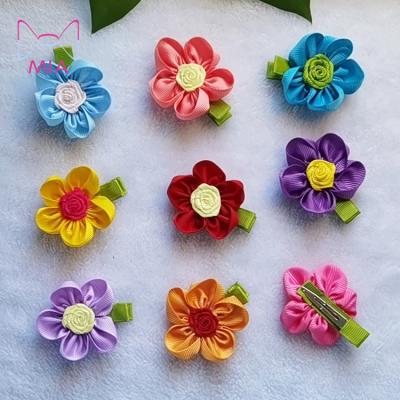 China Lovely small sweet ribbon bow plum flower rose flower children hair clip hair accessories for little baby for sale