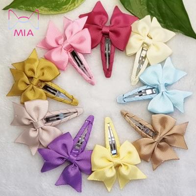 China Fashionable 2 inch small ribbon bowknot babies striped snap bb hair bow clip hair accessories for kids for sale