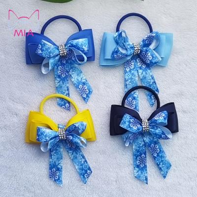 China Hand Made Fashion Snowflake Ribbon Bow Elastic Band Ponytail Hair Flips Tie with Princess Hair Bow for School Girls for sale