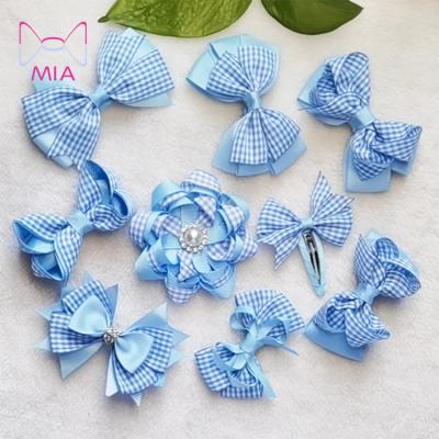 China Beautiful fashionable cute princess baby blue plaid ribbon hairbows hair clip for babies, hair bows for girls hair for sale