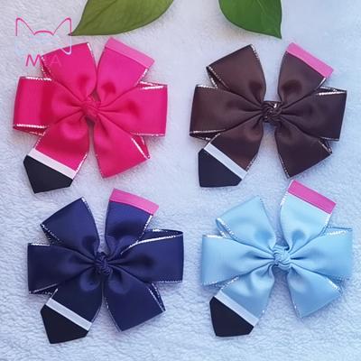 China Trendy 4.5 Inch Solid Ribbon Bow Hair Accessories For School Girls Hair Bows With Ribbon Covered Clips Pencil Hairbows for sale