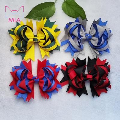 China Fashionable Solid Ribbon Bow 5.5 Inch Big Size Hair Accessories For School Girls Hair Bows With Clips Hairbows for sale