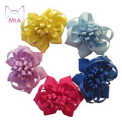 China Fashionable Wholesale Kids Ribbon Bow Hair Clip Handmade Big Size 5 Inch Grosgrain Ribbon Bow For Hair Accessory for sale