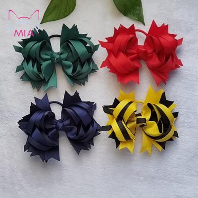 China Fashionable Hot Sale 5.5 Inch Large Size Multi Color Ribbon Bow Tie To Elastic Hair Rope Babies Hair Flips Hair Accessories for sale