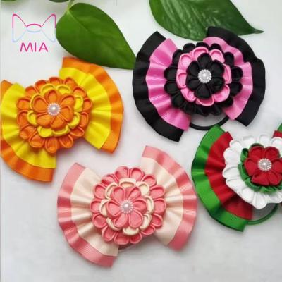 China MIA Fashionable High Quality Size Big 5 Inch Grosgrain Ribbon Flower Bow Student Girls Ponytail Hair Ties Rope Hair Band Accessories for sale