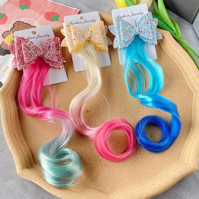 China Heart Hair Clip Border Children's Wig Bow Hairpin Girls Curly Gradient Color Curly Hairpin Braided Hair Rope for sale