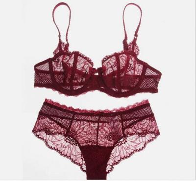 China Wholesale US2275 Underwire Panties Lace Embroidery Lady Cotton Underwear Sexy Soft Thin Bra Brief Sets for sale