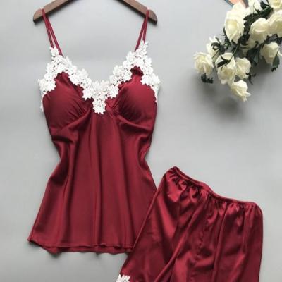 China New Sexy Women's Sexy Lingerie Women's New Sexy Lingerie Women's Underwear Homewear Satin Camisole Sleepwear Set Two-Piece Set for sale