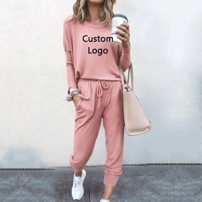 China D7510 Hot Sale Custom Set 2pcs Autumn Breathable Set Women's Casual Suit Pure Color Women's Sports Long Sleeve Suit for sale