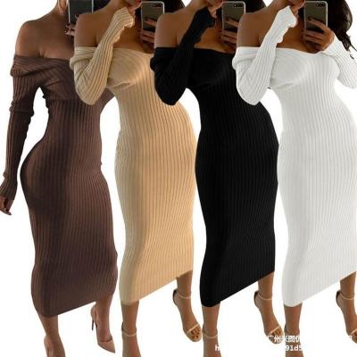 China 2021 new arrivals QUICK DRY long sleeve turtle neck turtle neck drop shoulder maxi dress long slim sweater dress summer solid for sale