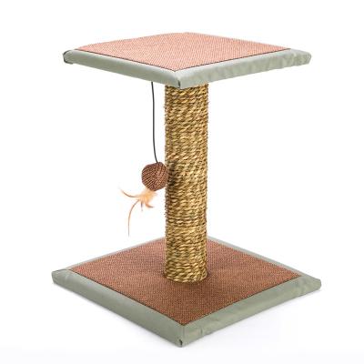 China Cat Scratch Post With Hanging Premium Indoor Stable Wooden Ball Base Rope Sisal Durable Interactive Toy for sale