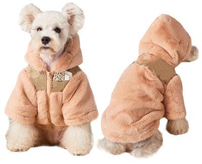 China 2021 Winter Fashion Plush Dog Viable Luxury Designer Hooded Dog Jacket Clothes for sale