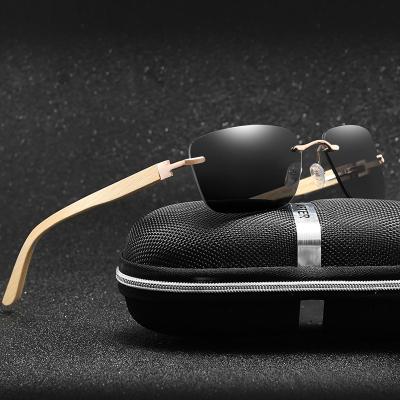 China Fashion sunglasses 15028 rimless wooden wooden sunglasses 2021 PC and bamboo sunglass sunglass for sale