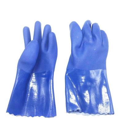 China Waterproof Heavy Duty Anti-impact Blue PVC Coated Liquid Chemical Work Gloves Safety Gloves 27/30/35cm for sale