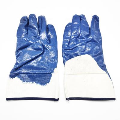 China Anti-impact Gloves Nitrile Cotton Nitrile Tank Top Blue 3/4 Coated Smooth Coated Work Glove Resistant Safety Gloves for sale