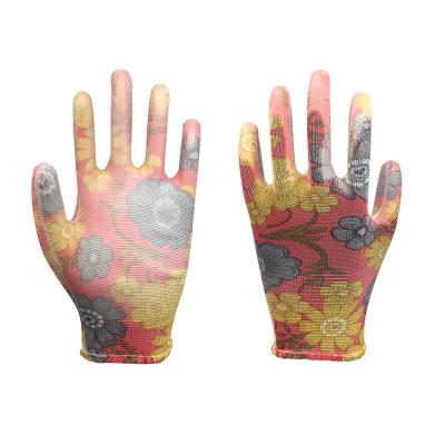 China Anti-impact 13 Gauge Polyester PU Palm Coated CE Certificate Garden Safety Work Gloves for sale