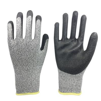 China High Quality Anti-impact Level Hppe Cut Resistant CE Level 5 Cheap PU Palm Coating Anti-cut Gloves for sale