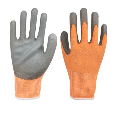 China Anti-impact fiberglass knit with PU coated glove for work HPPE3/5 for sale