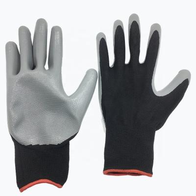 China Anti-impact Hand Gloves 13G White Polyester Gray Nitrile Work Safety Gloves Personal Protective Equipment for sale