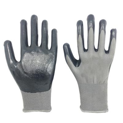 China Black Anti-impact Garden Gloves 13G Polyester Nitrile Coated Work Safety Gloves Industrial Gloves for sale