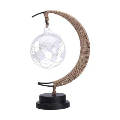 China Handmade Night Light Wrought Iron Rope Hemp Rattan LED Lamp Residential Line Home Decoration for sale