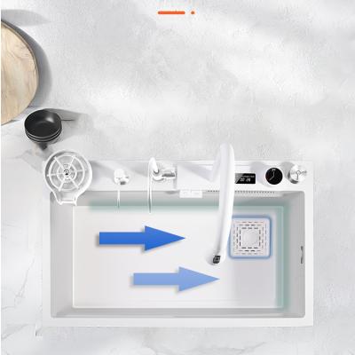 China Modern White Hydroelectric Power Smart Temperature Display Waterfall Deep Sink Stainless Steel Handmade Above Counter Kitchen Sink for sale