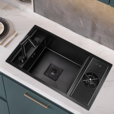 China Modern Smart Glass Rinser Nano Stainless Steel Handmade Fancy Hidden Kitchen Sink Single Bowl for Apartment for sale