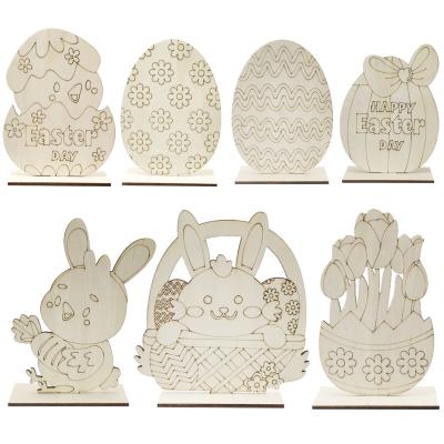 China Europe Easter 2022 Printed Wooden Egg Bunny Cartoon Hanging Decoration for sale