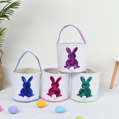 China Others Canvas Easter Bag DIY Easter Basket Embroidered Sequins Bunny Basket for sale