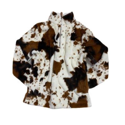 China Half Zipper Sherpa Print Anti-wrinkle RTS Cow Oversized Pullover Fleece Sweater Custom Women Hoodie Women's Oversized Cow Pullover for sale