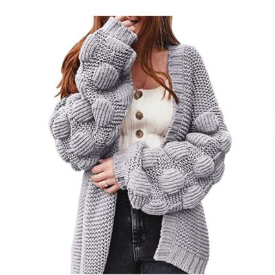 China 2021 breathable oversized cardigan wholesale knitted long cute thick sweater pompom cardigan sweater for sale