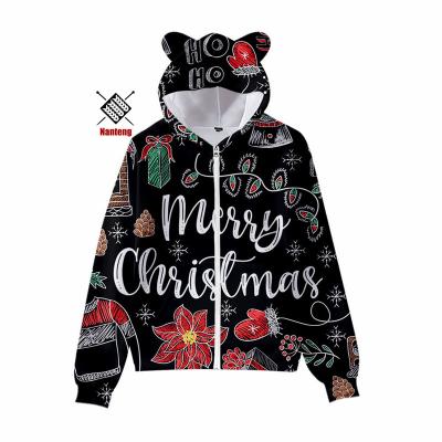 China Low MOQ Anti-wrinkle Custom Sublimation 3D Printed Oversized Hoodie Winter Zip Up Hoodies Unisex Christmas for sale