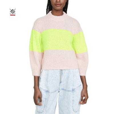 China Custom New Designs Anti-Wrinkle Sweater High Quality Colorblock Striped Women Knit Top Crop Sweater for sale