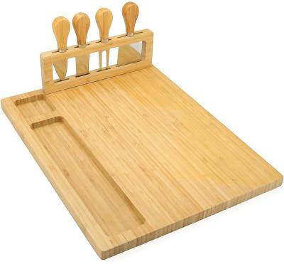 China Sustainable Hot Wooden Serving Tray Amazon Bamboo Cheese Board Set With Cutlery In Slide Out Drawer Cheese Tray Cutting Board Wholesale for sale