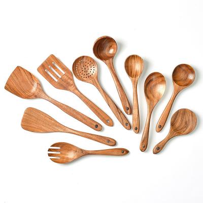 China 10pcs Wooden Cookware Set Stocked , Teak Wood Spoons For Cooking Wooden Kitchen Utensils Set for sale