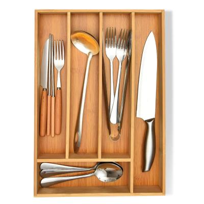 China New Modern Kitchen Item Flatware Organizers Tray Drawer Storage Utensil Silverware Bamboo Tray for Drawer Cutlery Holder Organizer for sale