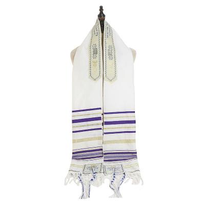 China Custom Logo 50*180cm Israel Muslim Jewish Talit Large Cotton Polyester Hide Prayer Shawl Unisex for sale