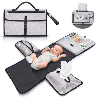 China Custom Polyester Portable Baby Changing Pad Detachable Waterproof Baby Travel Changing Mat Station with Head Cushion for sale