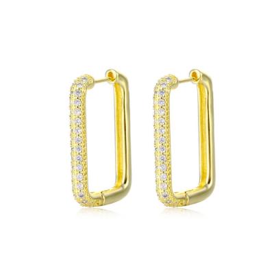 China 2021 Vintage Earrings Rectangle Zircon 14K Gold Hot-selling French Earrings Long Fashion Jewelry for sale