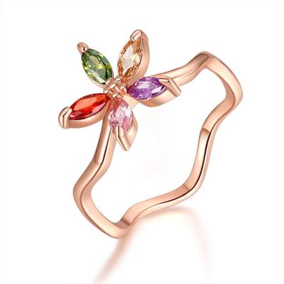 China Vintage Latest Styles Flower Shape Zircon Bling Bling Rings For Girls for sale