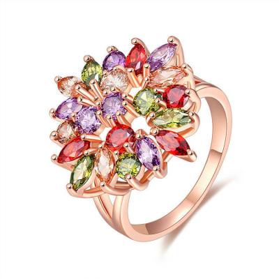 China Vintage Fashion Jewelry Diamond Ring Women Flower Shaped Colorful Zircon Rings For Women for sale