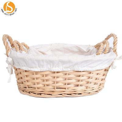 China Viable New Design Hot Sales Hamper Round Wicker Basket With White Lining for sale